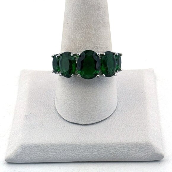 Estate Sterling Silver 925 Ring Size 10 Green Oval Gemstone Band 3.8g Marked - Picture 1 of 8